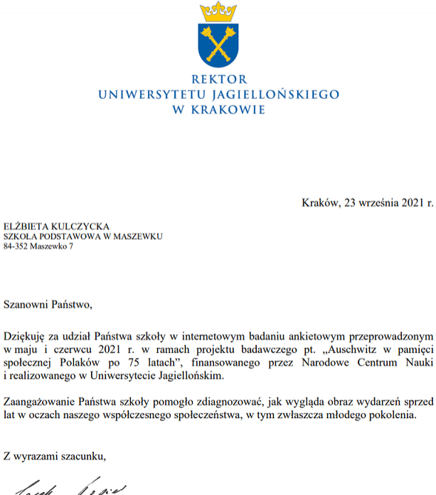 Grafika #0: Podziękowanie z Uniwersytetu Jagiellońskiego